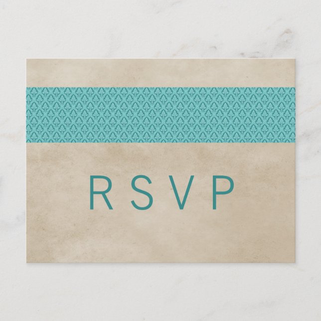 Teal Rustic Damask OSA vykort (Framsida)