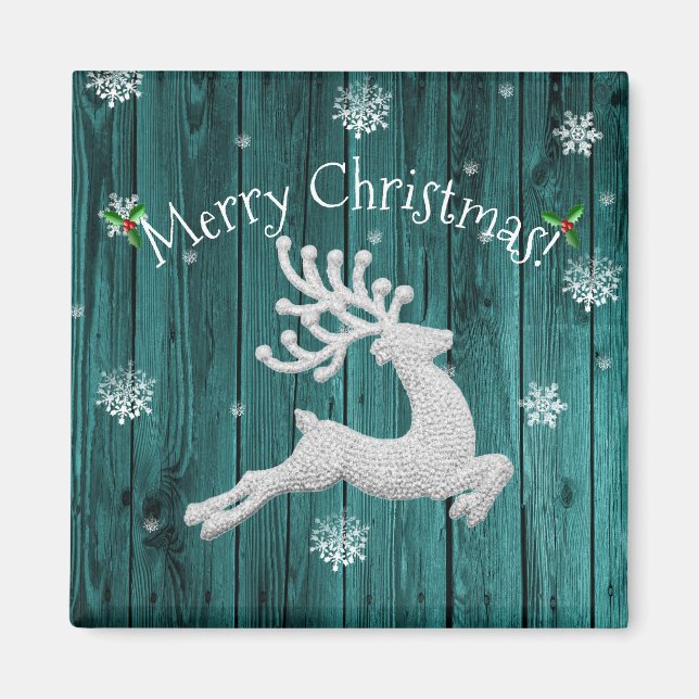 Teal Rustic jul Reindeer Magnet (Framsidan)
