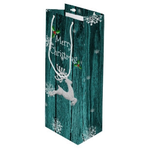 Teal Rustic jul Reindeer Vin Gift Bag