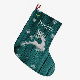 Teal Rustic julrenar Stocking Stor Julstrumpa