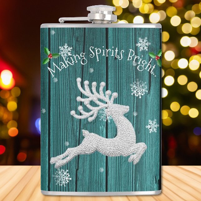 Teal Rustic julrenkolv Fickplunta (Teal Rustic Christmas Reindeer Flask)