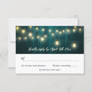 Teal Rustic Land Wood String Ljus Bröllop OSA Kort