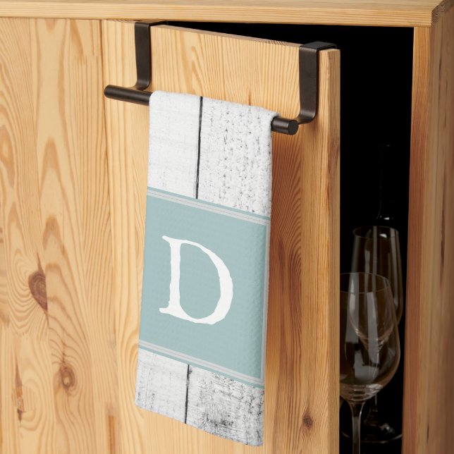 Teal Rustic Monogram Towel Kökshandduk (Thirds Fold)