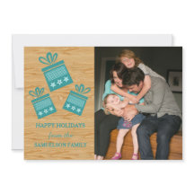 Teal Rustic Presenter Helgdag Photo Flat Card