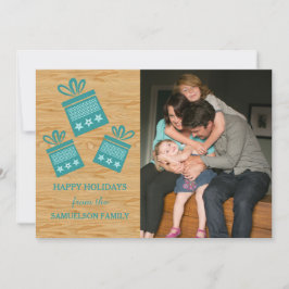 Teal Rustic Presenter Helgdag Photo Flat Card Julkort