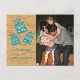 Teal Rustic Presenter Helgdag Photo Postcard Helg Vykort