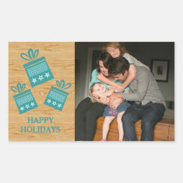 Teal Rustic Presenter Helgdag Photo Stickers Rektangulärt Klistermärke