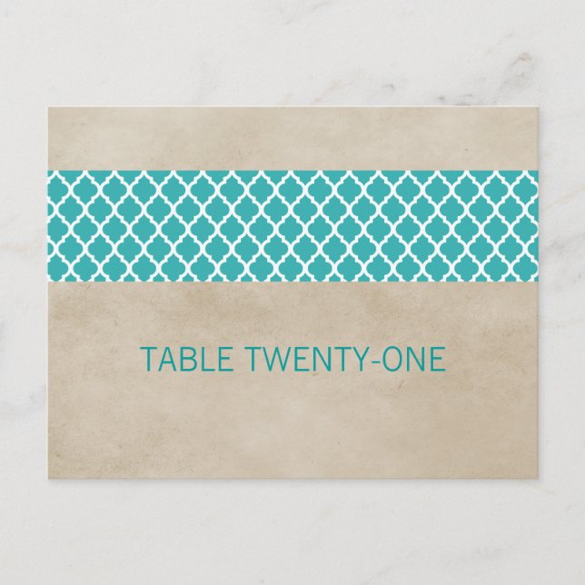 Teal Rustic Quatrefoil Bordsnummer vykort (Framsida)