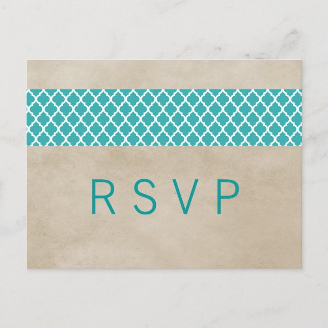 Teal Rustic Quatrefoil OSA Postcard Inbjudan Vykort (Framsida)