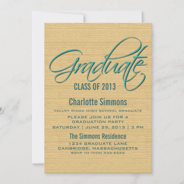 Teal Rustic Script Studenten Inbjudan (Framsida)