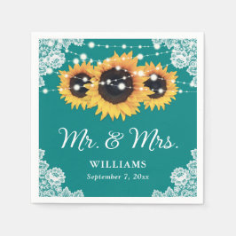 Teal Rustic Snöre Solros Mr. och Bröllop Pappersservett