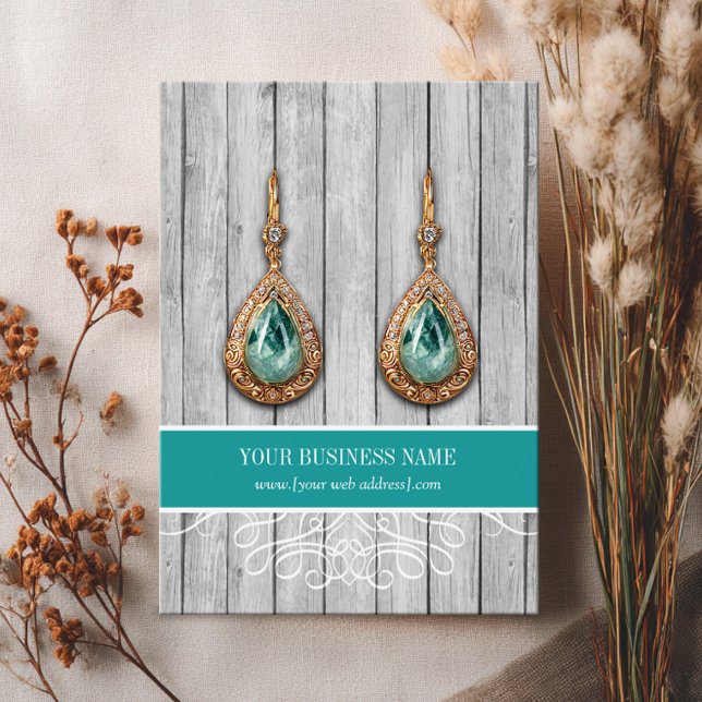 Teal Rustic Wood Anpassningsbar Earring Card Visitkort (Skapare uppladdad)