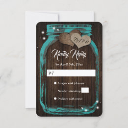 Teal Rustic Wood Hearts Mason Burk Bröllop OSA