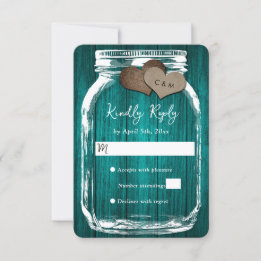 Teal Rustic Wood Mason Jar Fall Wedding OSA Kort