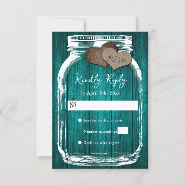 Teal Rustic Wood Mason Jar Fall Wedding OSA Kort (Framsida)