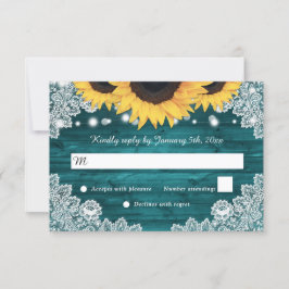Teal Rustic Wood Snöre Solros Bröllop OSA Kort