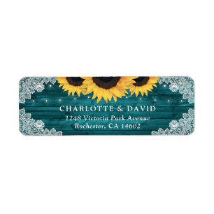 Teal Rustic Wood Solros Returadress Etikett