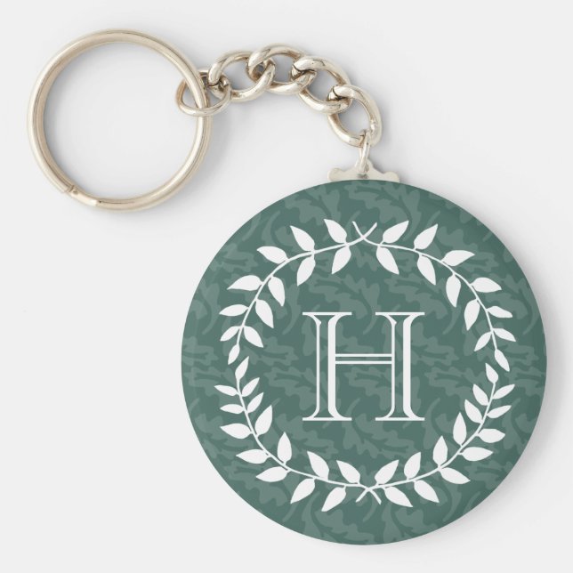 Teal & Sage Greenery Botanical WAN Monogramme Nyckelring (Framsidan)