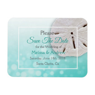 Teal Sand Dollar Bröllop spara datum Magnet