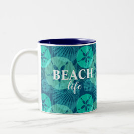 Teal Sand Dollars and Seashells Beach Life Två-Tonad Mugg