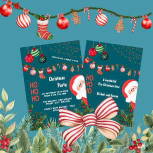 Teal Santa & Ornaments jul Party Inbjudningar