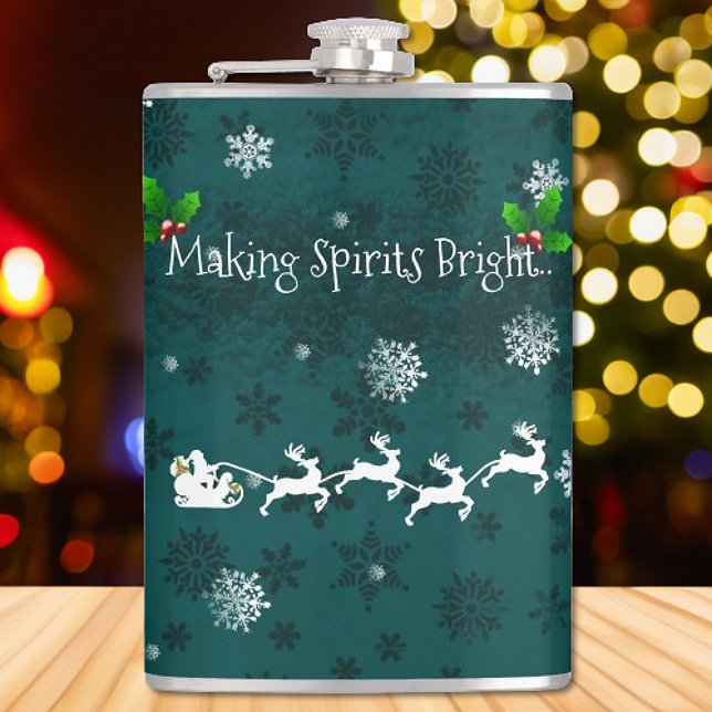 Teal Santa's Sleigh and Reindeer Flask Fickplunta (Teal Santas Sleigh and Reindeer Flask)
