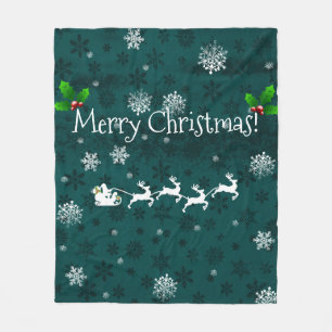 Teal Santa's Sleigh och Reindeer Fleece Blanket