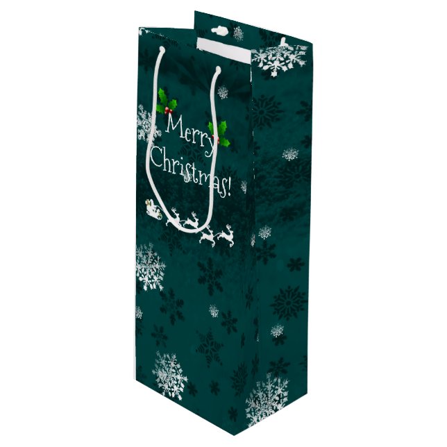 Teal Santa's Sleigh och Reindeer Vin Gift Bag (Framsidan Vinklad)