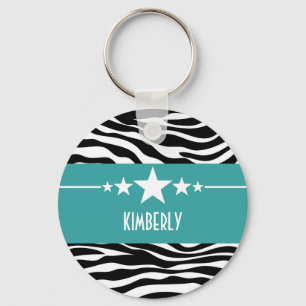 Teal Sassy Star Zebra Keychain Nyckelring