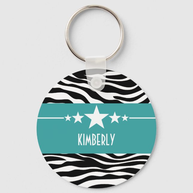 Teal Sassy Star Zebra Keychain Nyckelring (Framsida)