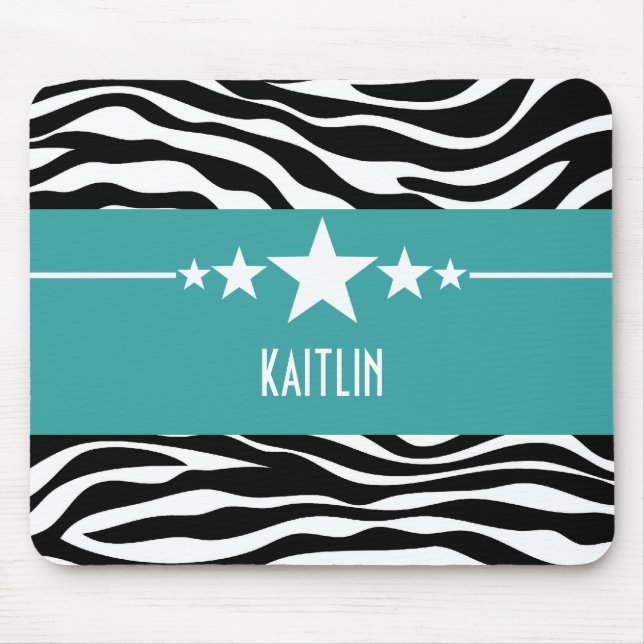 Teal Sassy Star Zebra Mousepad Musmatta (Framsidan)