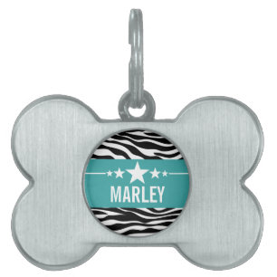 Teal Sassy Star Zebra Pet Tag ID-bricka Husdjur