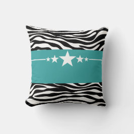 Teal Sassy Star Zebra Pillow Kudde