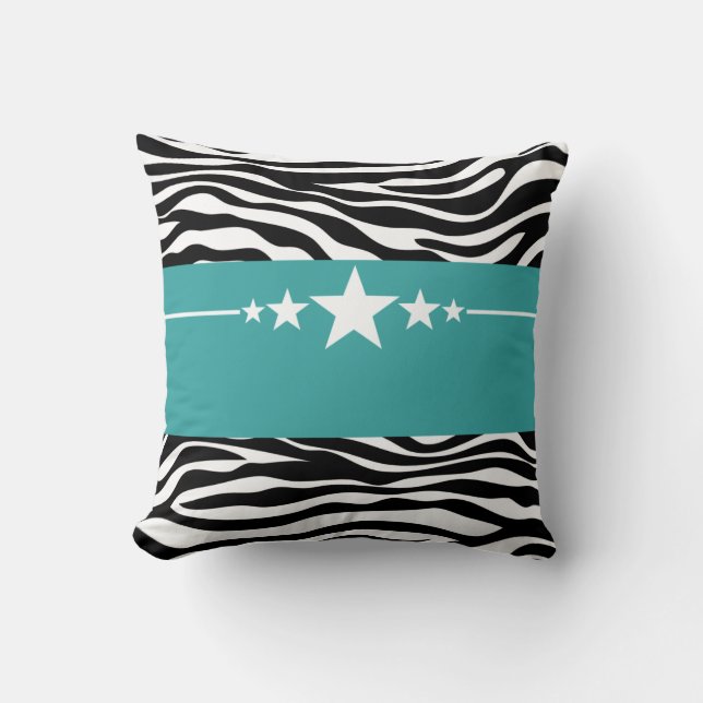 Teal Sassy Star Zebra Pillow Kudde (Framsida)
