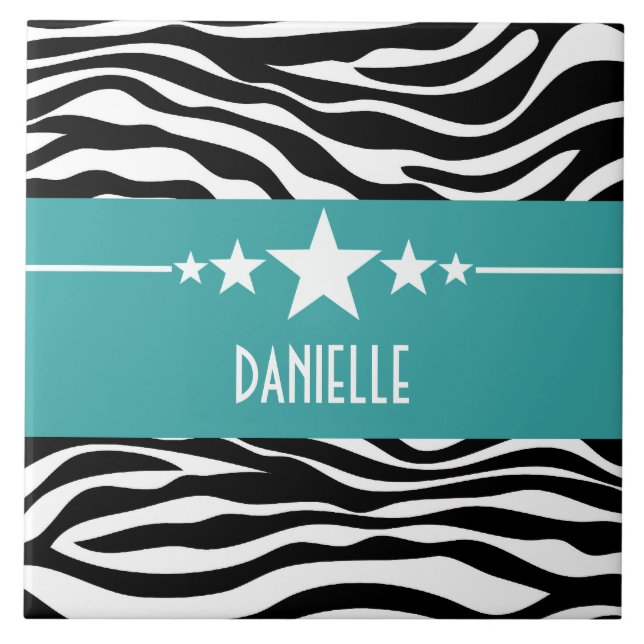 Teal Sassy Star Zebra Tile Kakelplatta (Framsidan)