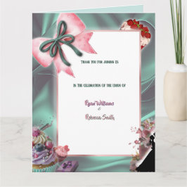 Teal Satin Folded Wedding Thank You Card Tack Kort