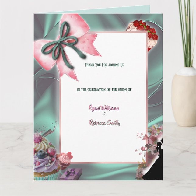 Teal Satin Folded Wedding Thank You Card Tack Kort (Framsida)