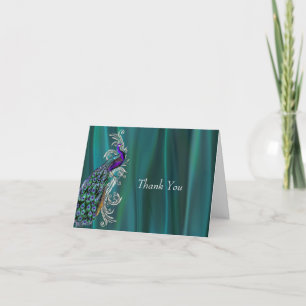 Teal Satin Titta på Peacock Bröllop Tack Kort