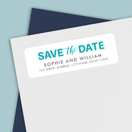 Teal Save the Date Bröllop Returadress Returadress Etikett