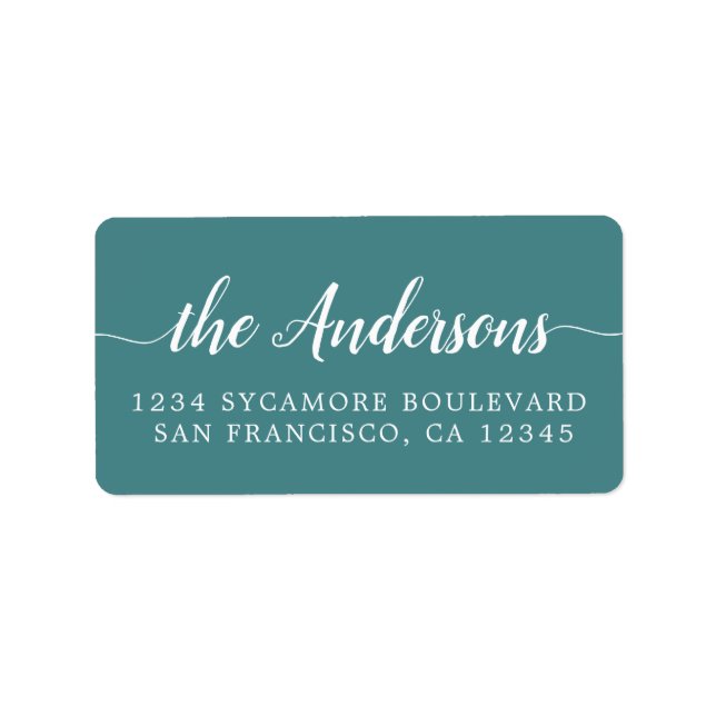 Teal Script Family Return Address Label Adressetikett (Framsidan)