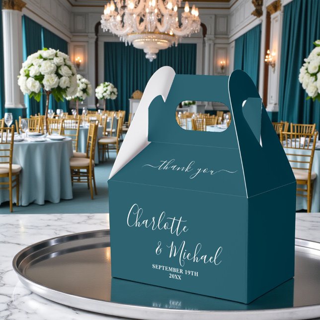 Teal Script Minimalist Wedding Thank You Presentaskar (Skapare uppladdad)