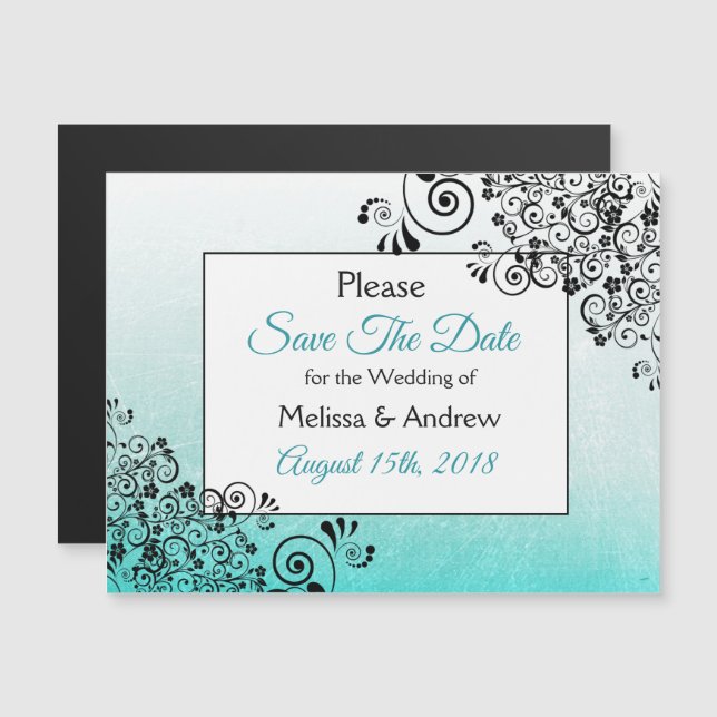 Teal Script Save date Bröllop Magnet (Fram/baksida)