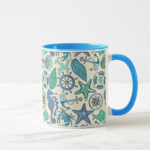 Teal Sea Animals Mönster Mugg