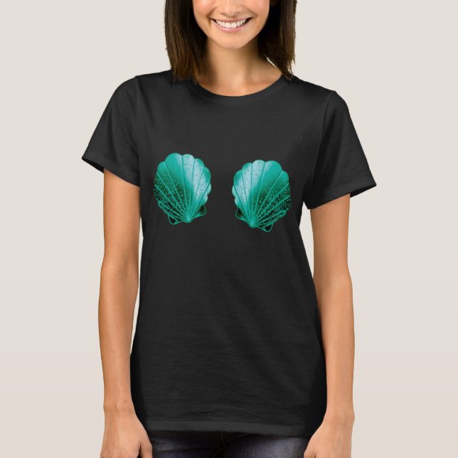 Teal Sea Snäcka Sjöjungfru Bra Halloween Costume T Shirt (Framsida)