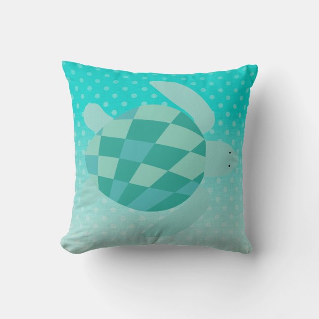 Teal Sea Turtle on Ombre Dots Dekorativ kudde (Framsida)