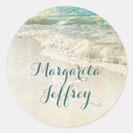 Teal Sea Vågar Beach Wedding Runt Klistermärke