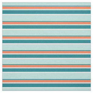 Teal Seafoam Grönt Orange White Rand Mönster Tyg