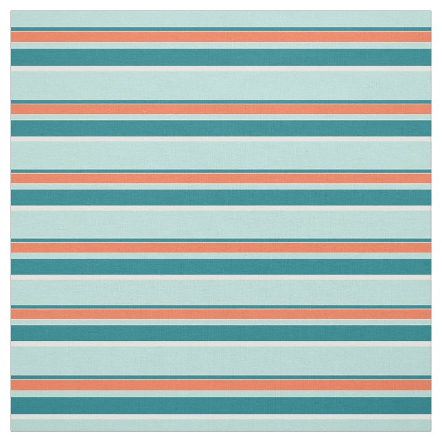 Teal Seafoam Grönt Orange White Rand Mönster Tyg (Provkarta)