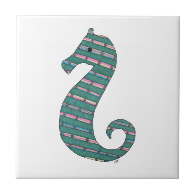 Teal Seahorse Ceramic Tile Kakelplatta (Framsidan)
