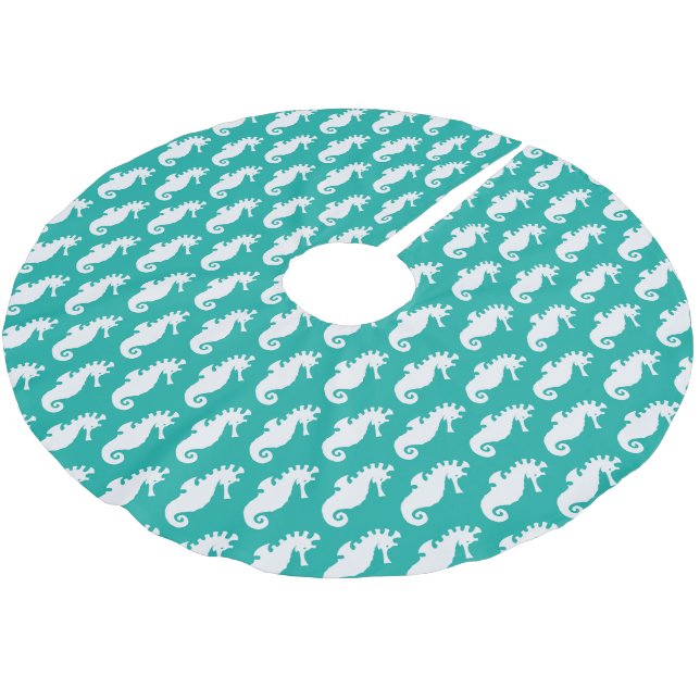 Teal Seahorse Mönster 1 Julgransmatta Borstad Polyester (Vinklad)